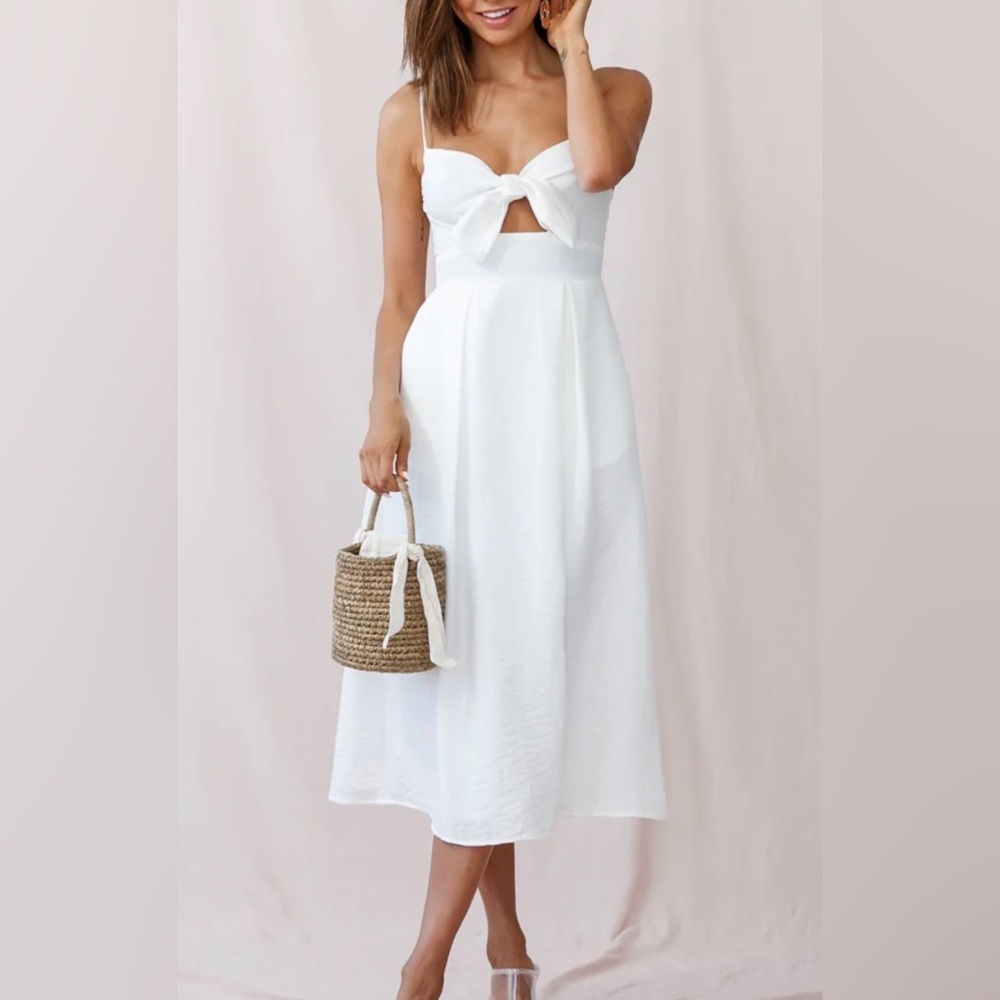 Selfie Leslie Ivory Bow Midi Dress
